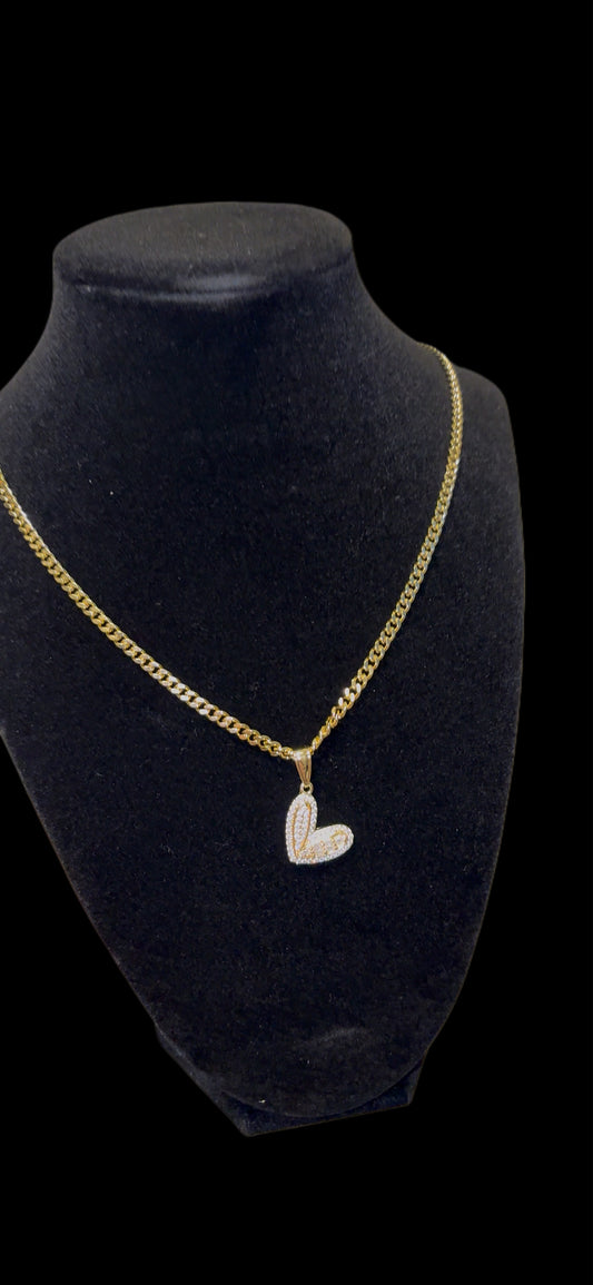 Diamond heart mini Cuban link chain