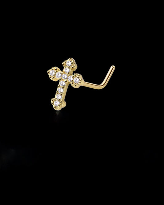 CZ cross nose ring