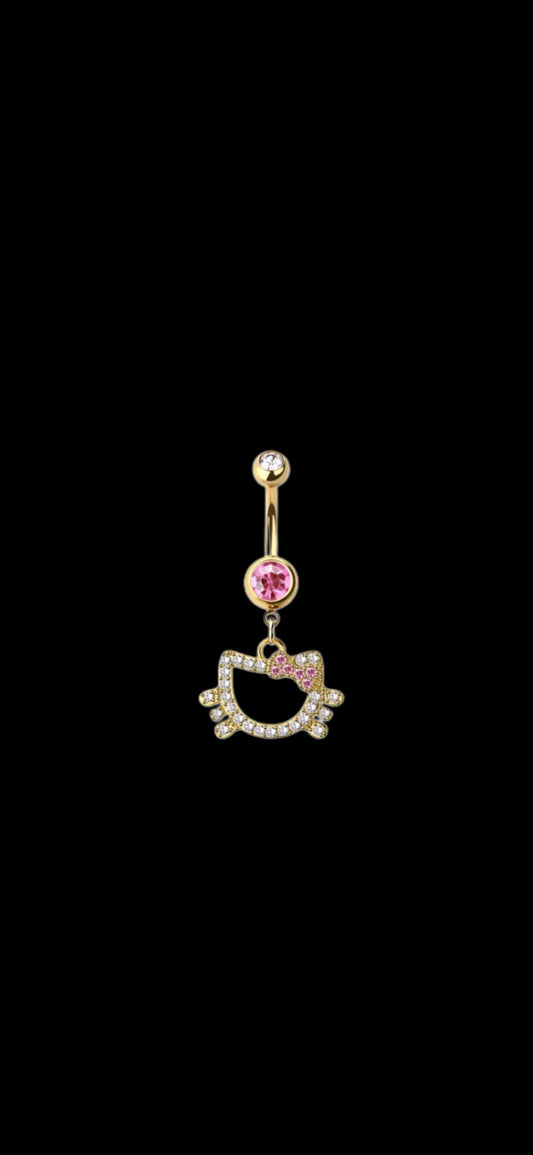 Hello cutie cat CZ belly ring✨