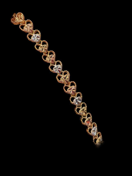 Tri-tone heart bracelet